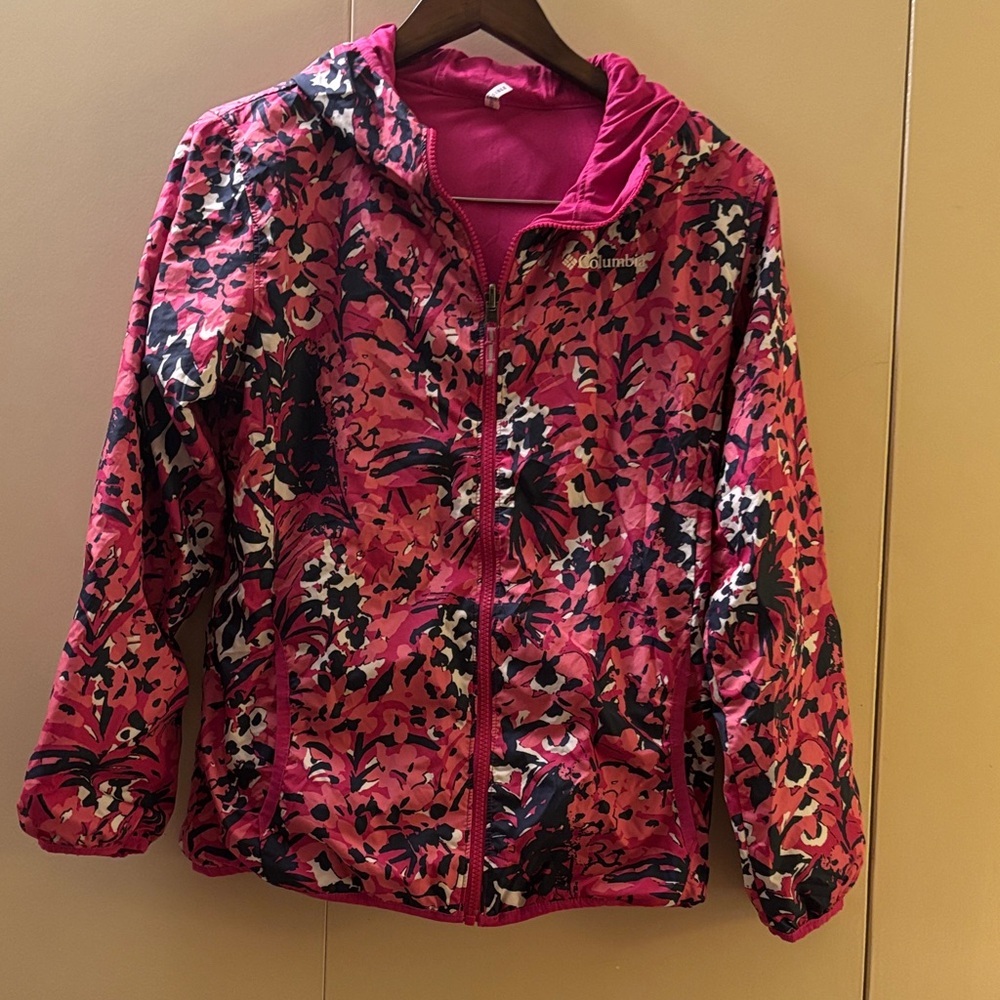 Columbia Kids Reversible Windbreaker Jacket Pink Floral Print XL 18/20 - Picture 1 of 8